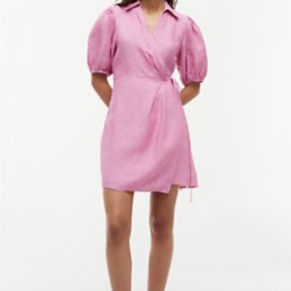 Tommy Hilfiger Rose Pink Wrap Dress with Puff Sleeves